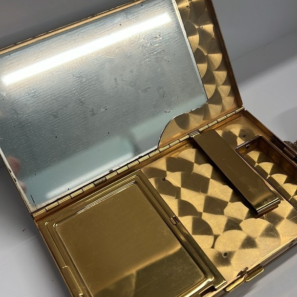 1950’s Evans 5.25” x 3” Mother of Pearl Brass Vanity Case Clutch Wristlet - Picture 10 of 15